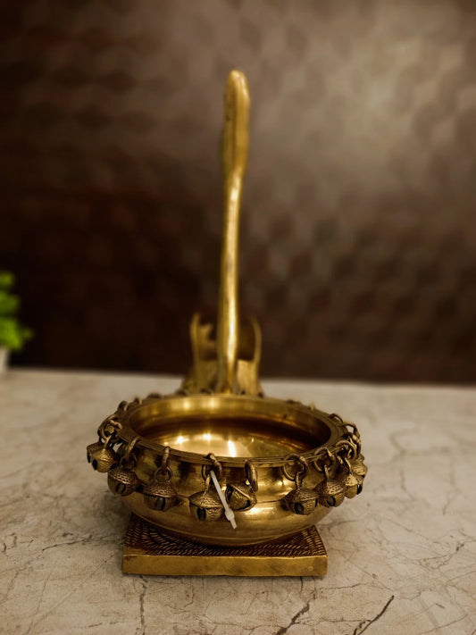 Brass Swan Uruli 13 Inch | Traditional Swan Brass Urli Bowl for Floating Flowers, Home Décor & Wedding Gifting