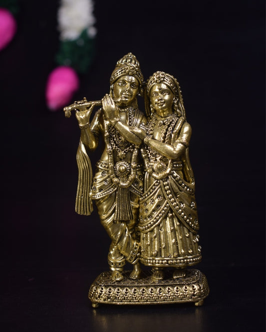 Brass Radha Krishna Idol | Premium Handcrafted Brass Krishna Radha Statue for Pooja, Home & Vastu Décor