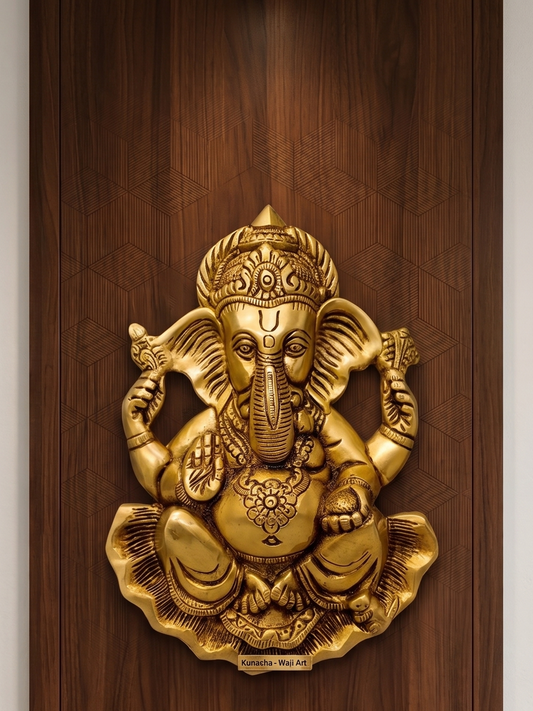 Brass Ganesha Wall Mount Idol | Premium Lord Ganesha Brass Wall Hanging for Pooja Room, Home & Vastu Decor