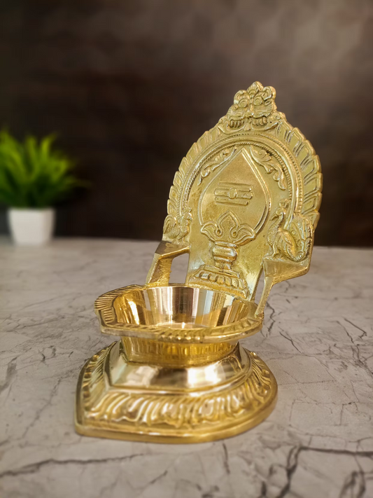 Antique Brass Murugan Vel Deepam | Traditional Lord Murugan Oil Lamp with Vel | 6 Inch Pooja Decor