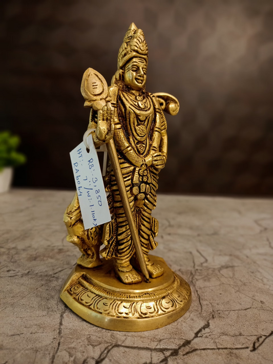 Brass Murugan with Peacock Idol 7 Inch | Lord Murugan Subramanya Statue | Traditional Hindu God Idol for Pooja Room & Home Temple