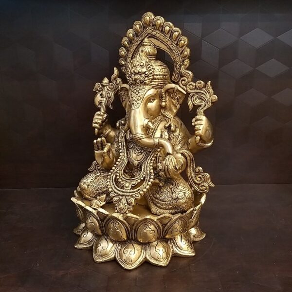 Brass Ganesha Murti Antique On Lotus Statue Small Brass God