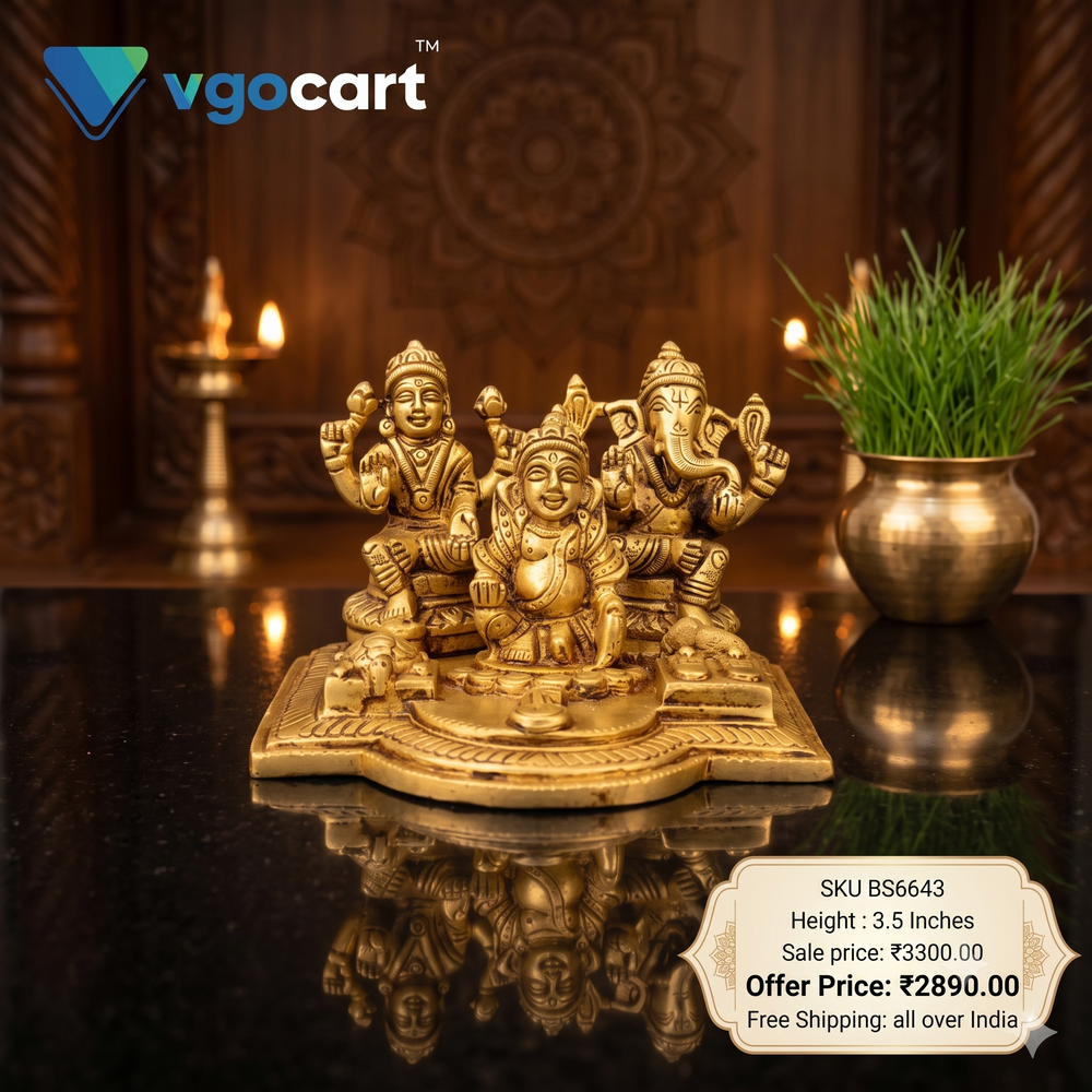 Brass Lakshmi Kuberar Ganesha with Tortoise Idol – 3.5 Inch | Wealth, Prosperity & Divine Pooja Décor