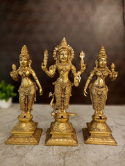 12″ Brass Murugan Valli Deivanai Idol | Lord Murugan with Valli & Deivanai Premium Brass Statue for Pooja & Home