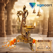 Brass Single Face Diya with Designer Base & Bell | Premium Handcrafted Brass Oil Lamp for Pooja, Home & Vastu