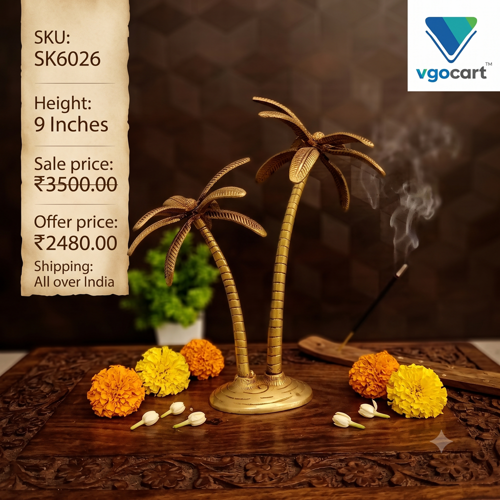 Handcrafted Brass Coconut Tree Showpiece | Tropical Vastu & Tabletop Decor for Prosperity & Growth
