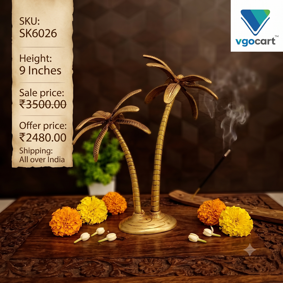 Handcrafted Brass Coconut Tree Showpiece | Tropical Vastu & Tabletop Decor for Prosperity & Growth