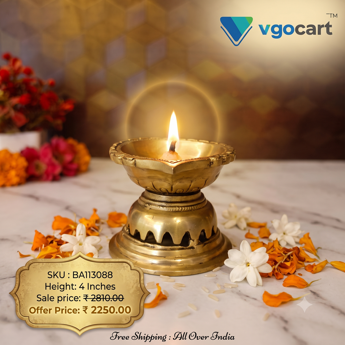 Brass Lotus Diya | Mini Handcrafted Brass Oil Lamp for Pooja, Festive Decor & Spiritual Gifting