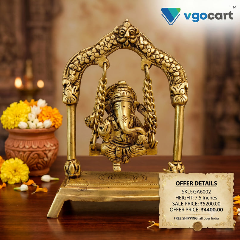 Brass Swing Ganesha Idol – 7.5 Inch | Traditional Hanging Brass Ganesh