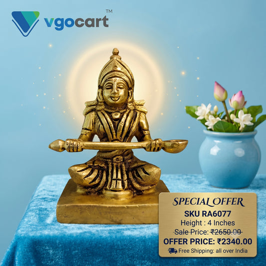 Brass Annapoorani Amman on Chowki Idol – 4 Inch | Traditional Goddess Annapurna Statue for Pooja