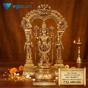 Brass Balaji Venkateswara with Sridevi, Bhudevi & Lakshmi Idol 15.5 Inch | Thiruvachi Venkateswara Statue for Pooja Room & Home