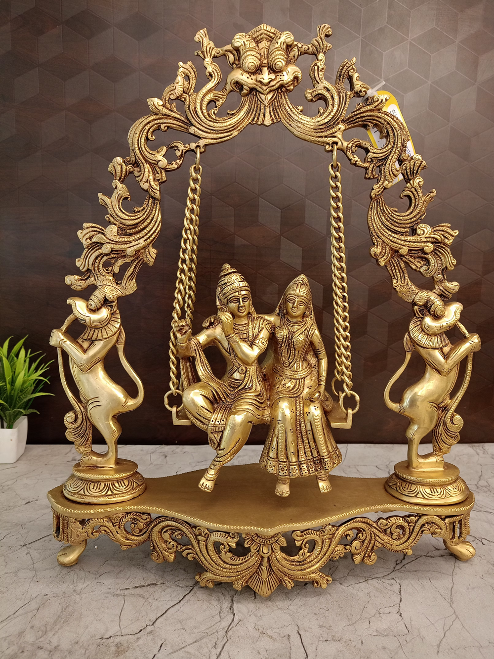 Brass Swing Radha Krishna Idol – 18 Inch | Lord Krishna & Radha Jhula Statue | Traditional Brass Pooja & Home Decor