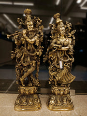Antique Brass Radha Krishna Idol – 30 Inch | Traditional Radha Krishna Statue | Premium Brass Spiritual & Home Decor