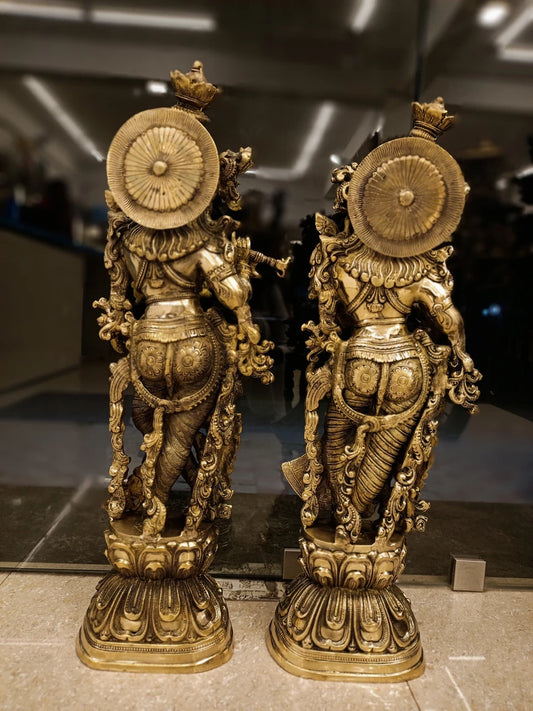Antique Brass Radha Krishna Idol – 30 Inch | Traditional Radha Krishna Statue | Premium Brass Spiritual & Home Decor