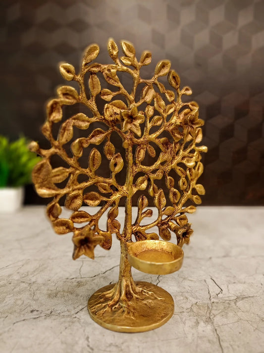 Brass Kalpavriksha Tree with Diya – 8.5 Inch | Wish-Fulfilling Tree Brass Lamp | Traditional Spiritual & Pooja Room Decor