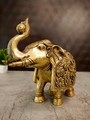 Brass Elephant Idol – 7.5 Inch | Traditional Indian Elephant Statue | Premium Brass Showpiece for Home, Office & Vastu Decor