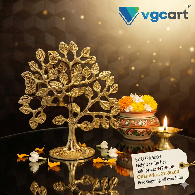 Brass Kalpavriksha Tree Idol 6 Inch – Divine Wish-Fulfilling Tree for Prosperity, Growth & Positive Energy