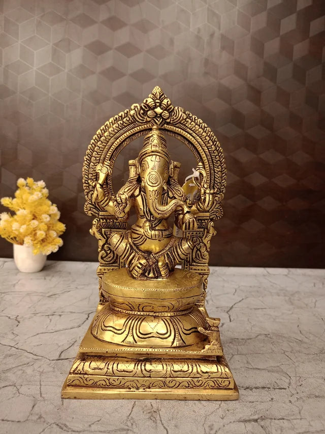 Brass Lakshmi Ganesha Saraswathi Idol Set 10 Inch – Divine Hindu Trinity for Pooja Room & Home Décor