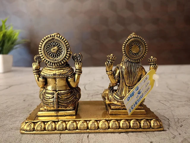 Brass Fine Art Lakshmi Ganesha Idol on Rectangle Base | Premium Brass Statue for Pooja & Home Décor