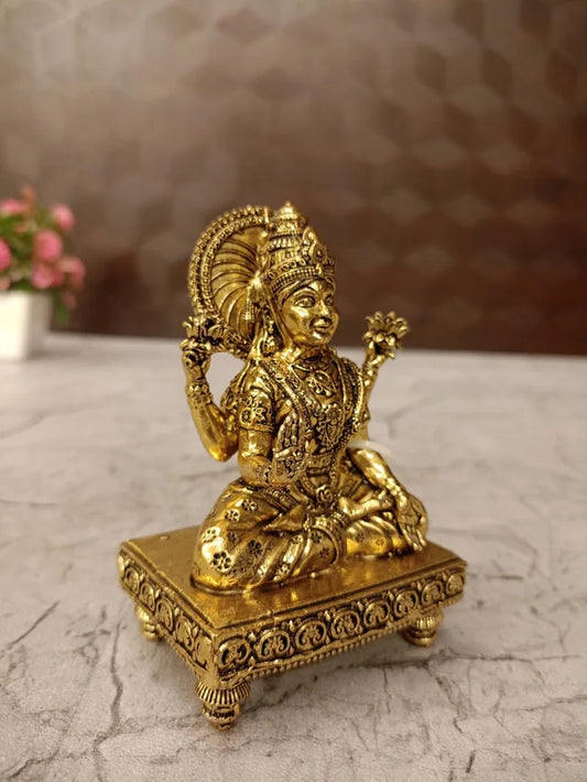 Brass Fine Art Lakshmi Idol on Chowki Stand | Goddess Lakshmi Brass Statue for Pooja & Home Décor