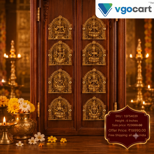 Brass Ashtalakshmi Set Door Panel | 8 Lakshmi Forms Brass Entrance Decor for Prosperity & Home