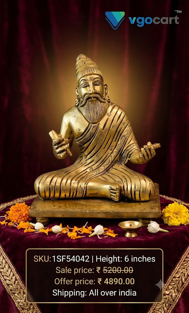 Premium Brass Thiruvalluvar Statue | Authentic Tamil Philosopher Idol on Engraved Base for Library & Heritage Decor