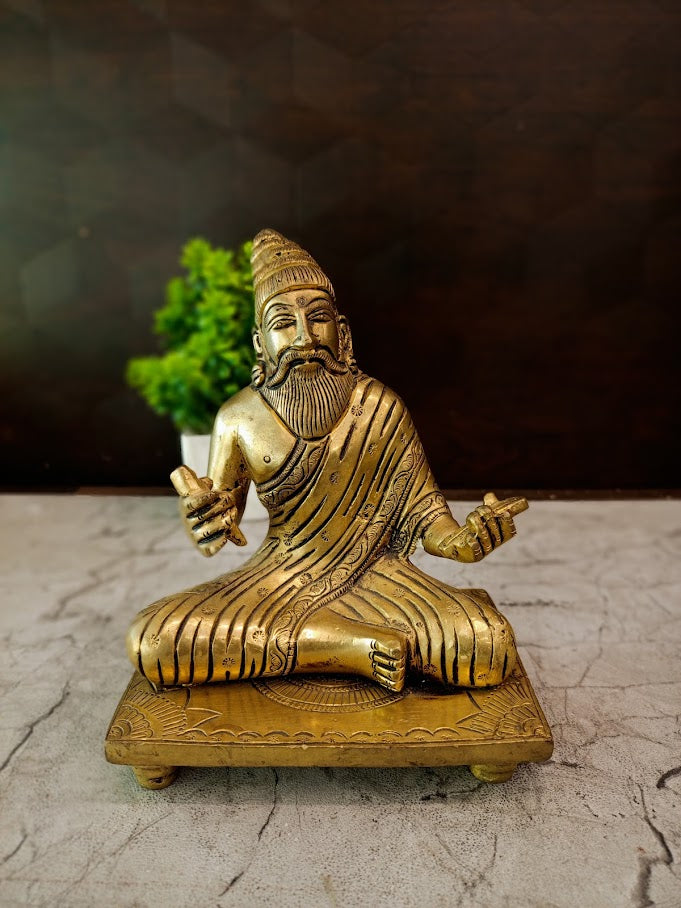 Premium Brass Thiruvalluvar Statue | Authentic Tamil Philosopher Idol on Engraved Base for Library & Heritage Decor