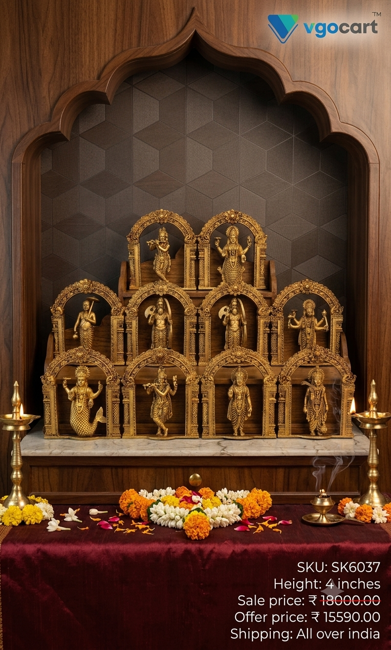 Premium Fine Art Brass Dhasavatharam Wall Mount Set | Masterpiece Ten Avatars of Vishnu for Vastu & Luxury Heritage Decor