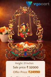 Brass Decorative Ganesha Stone Uruli | Traditional Brass Urli Bowl for Floating Flowers, Home Décor & Wedding Gifting
