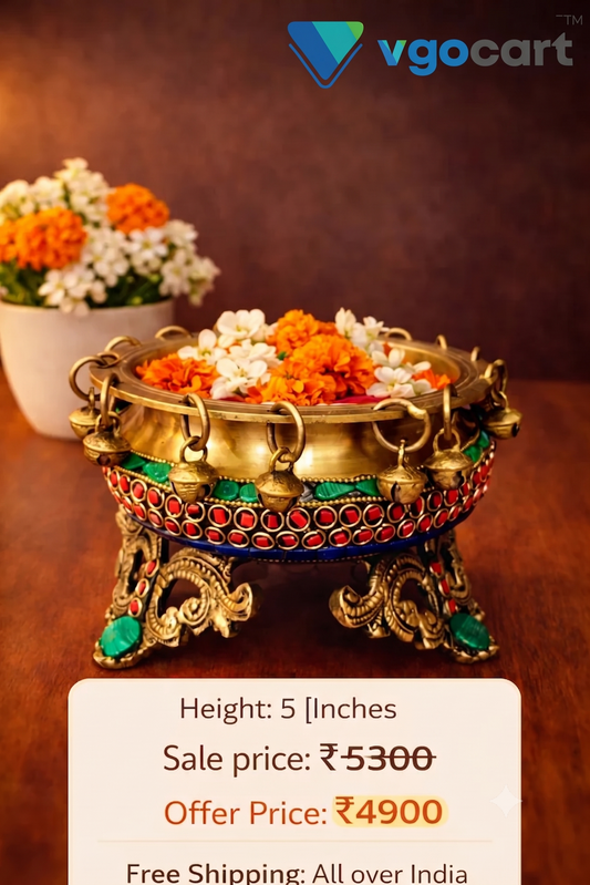Brass Uruli Bell Stone Finish 5 Inch | Traditional Decorative Brass Urli Bowl for Floating Flowers, Pooja & Home Décor
