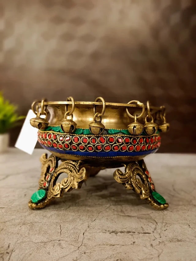 Brass Uruli Bell Stone Finish 5 Inch | Traditional Decorative Brass Urli Bowl for Floating Flowers, Pooja & Home Décor
