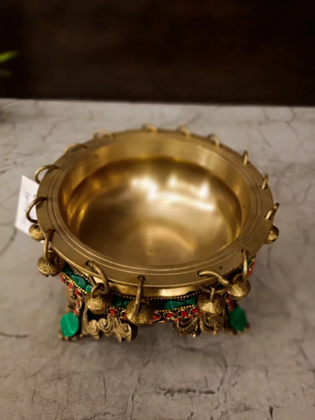 Brass Uruli Bell Stone Finish 5 Inch | Traditional Decorative Brass Urli Bowl for Floating Flowers, Pooja & Home Décor