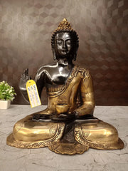 Brass Buddha Idol 16.5 Inch – Black & Golden Finish Buddha Statue with Decorative Base for Home & Office Decor