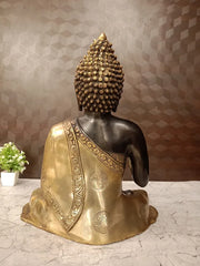 Brass Buddha Idol 16.5 Inch – Black & Golden Finish Buddha Statue with Decorative Base for Home & Office Decor