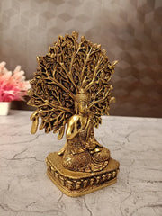 Brass Buddha Under Tree Idol 6.5 Inch – Meditation Buddha Statue for Peaceful Home & Spiritual Décor
