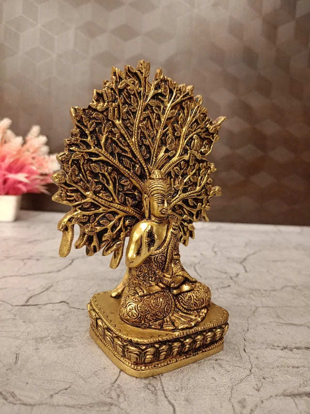 Brass Buddha Under Tree Idol 6.5 Inch – Meditation Buddha Statue for Peaceful Home & Spiritual Décor