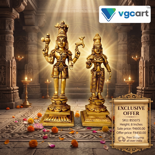 Brass Shiva Parvathi Idol 8 Inch | Lord Shiva & Goddess Parvati Divine Couple Statue for Home Temple & Vastu