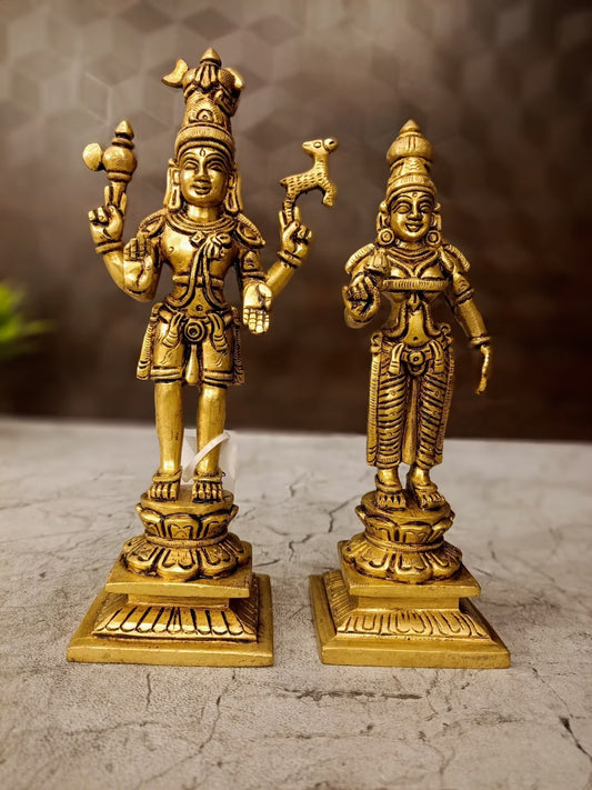 Brass Shiva Parvathi Idol 8 Inch | Lord Shiva & Goddess Parvati Divine Couple Statue for Home Temple & Vastu