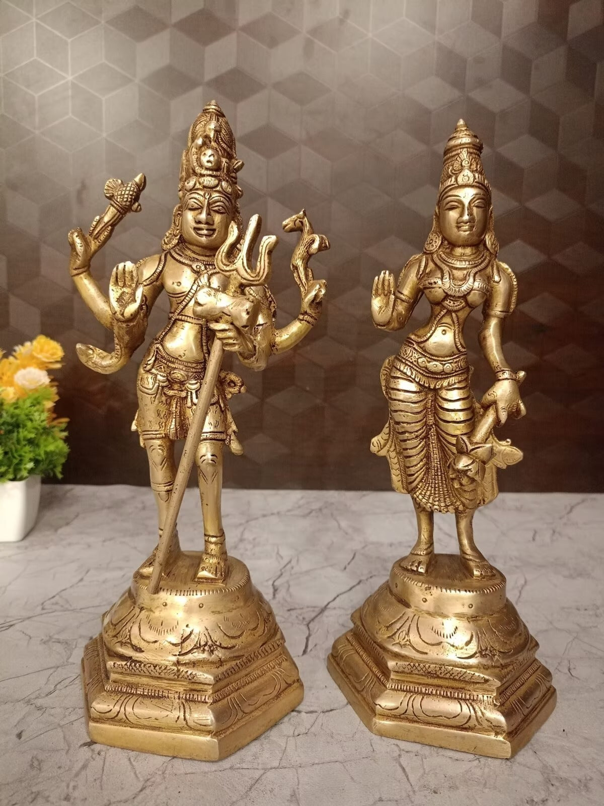 Brass Shiva Parvathi Idol 11 Inch | Lord Shiva & Goddess Parvati Divine Couple Statue for Pooja Room & Home Temple
