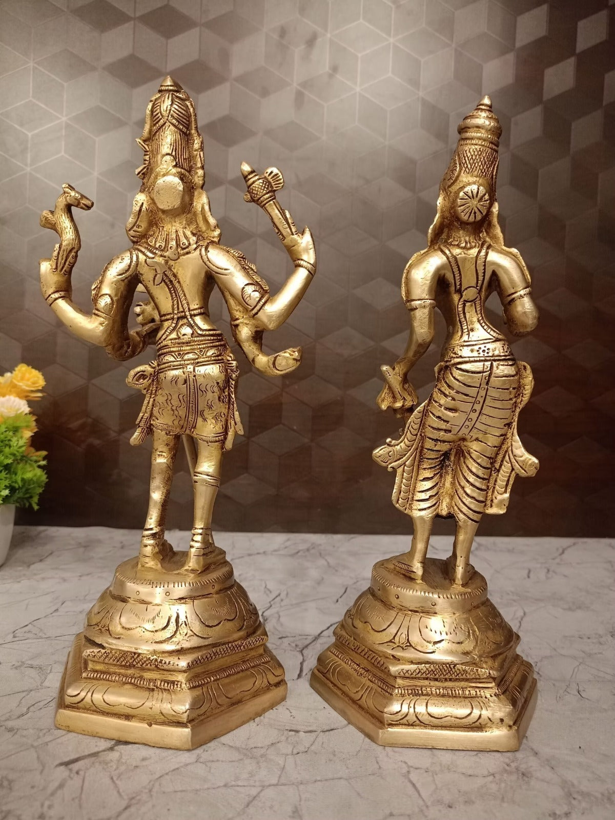 Brass Shiva Parvathi Idol 11 Inch | Lord Shiva & Goddess Parvati Divine Couple Statue for Pooja Room & Home Temple