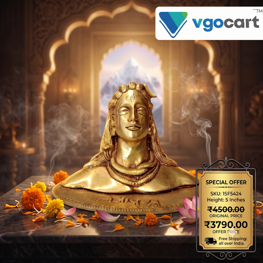 Brass Adiyogi Idol with Golden Antique Finish | Lord Shiva Adiyogi Statue for Pooja Room, Home Temple, Office & Meditation Decor