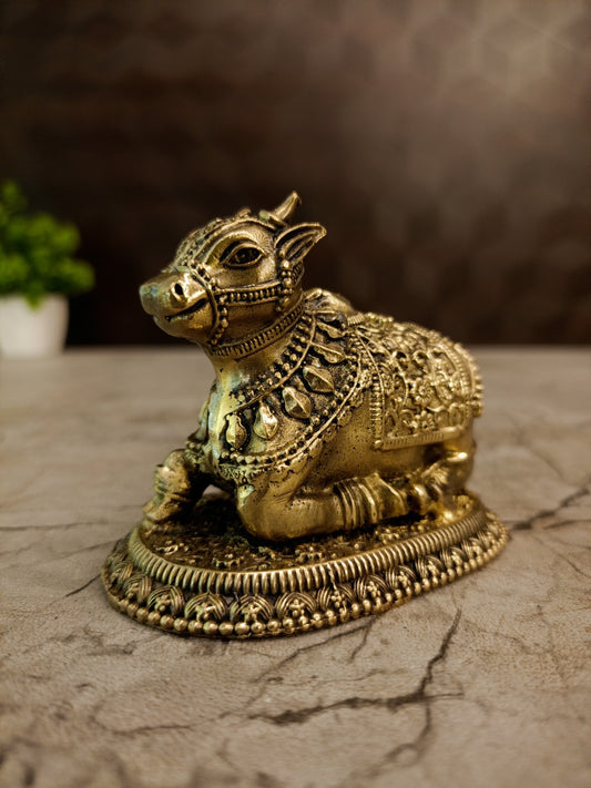Brass Fine Art Nandhi Idol (2.5″) | Handcrafted Pure Brass Nandi Statue for Home Temple & Decor