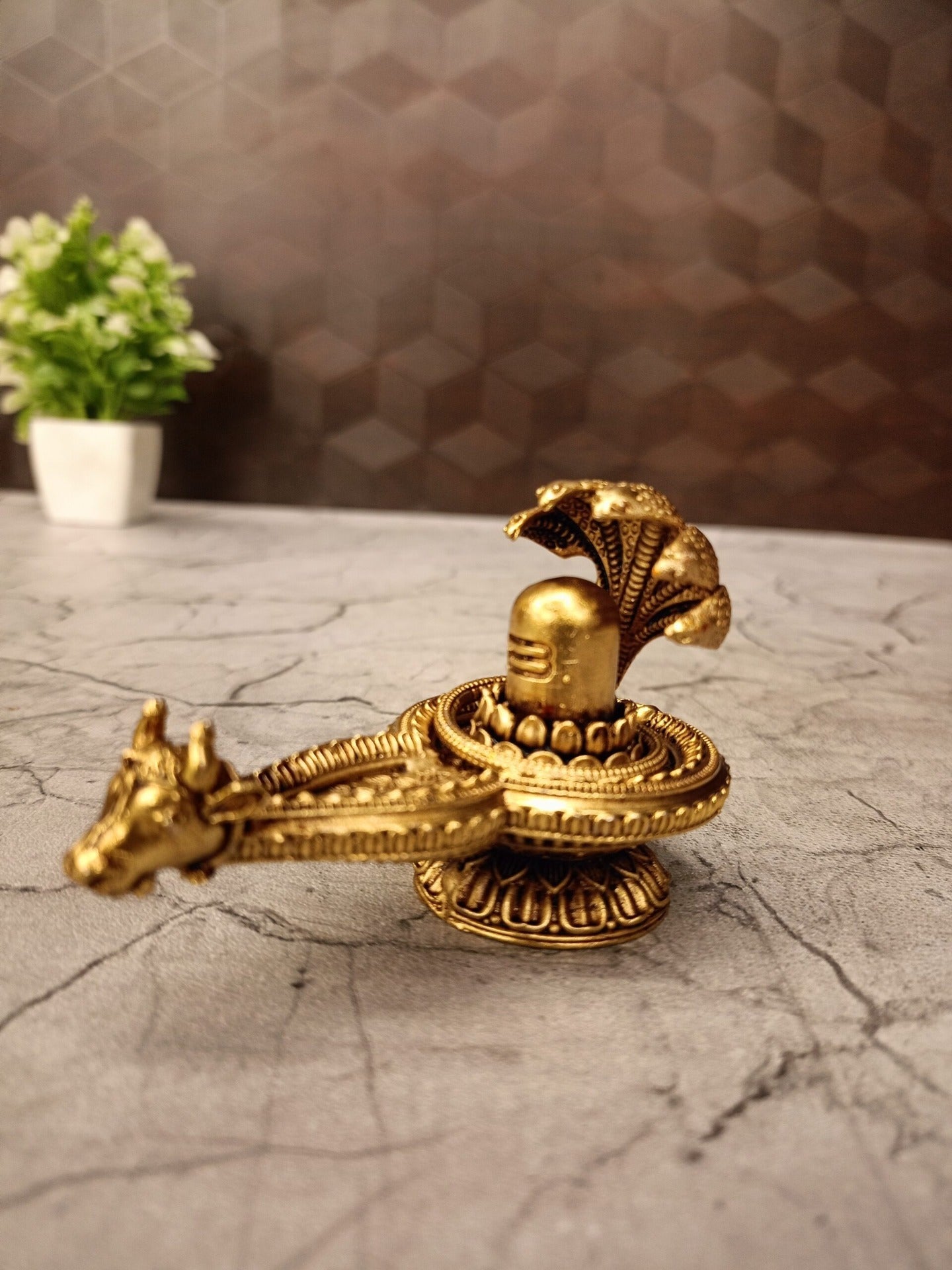 Brass Fine Art Nandi Statue (2.5 Inch) | Handcrafted Pure Brass Lord Shiva Nandi Idol for Home Temple & Decor