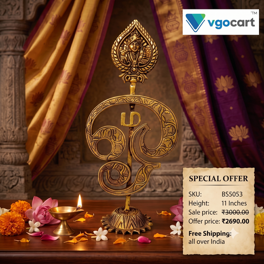 Brass Designer Om Vel With Murugan (11 Inch) | Handcrafted Divine Kartikeya Spear for Home Temple & Decor