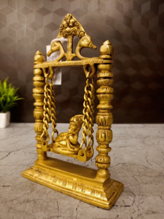 Brass Swing Baby Krishna Idol | Premium Bal Krishna Jhula Brass Statue for Pooja, Home & Vastu Decor