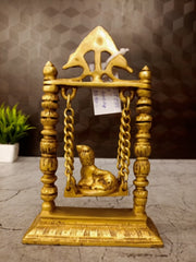 Brass Swing Baby Krishna Idol | Premium Bal Krishna Jhula Brass Statue for Pooja, Home & Vastu Decor