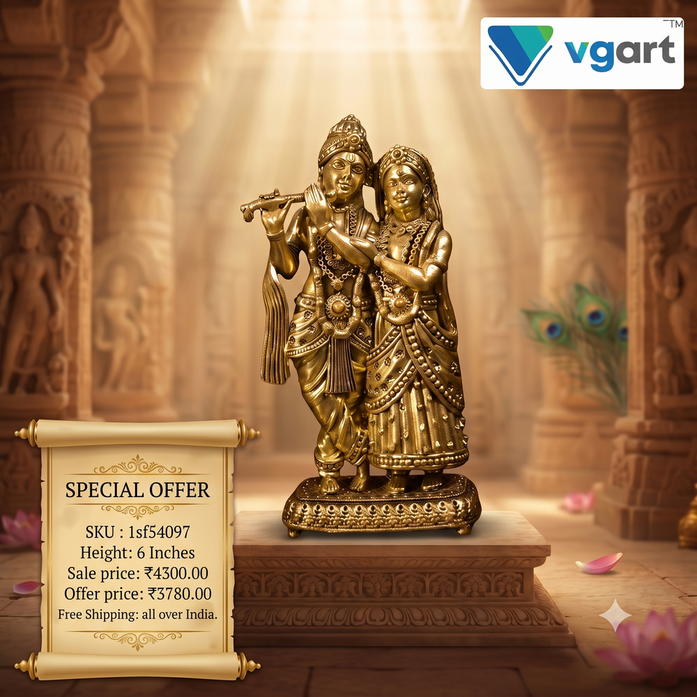 Brass Radha Krishna Idol | Premium Handcrafted Brass Krishna Radha Statue for Pooja, Home & Vastu Décor