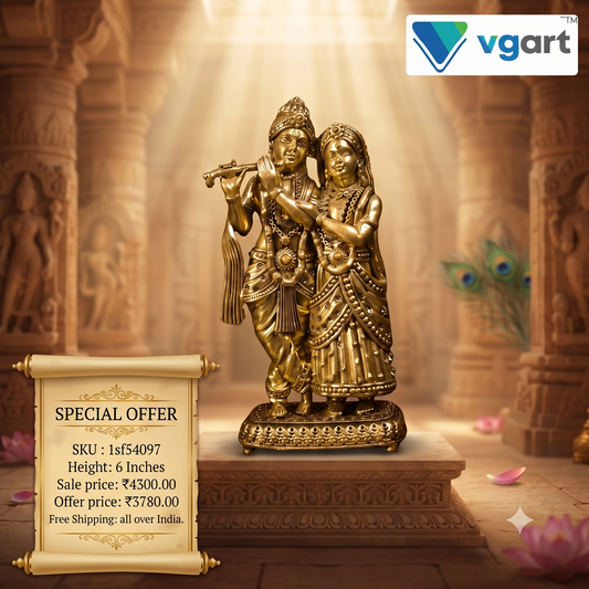 Brass Radha Krishna Idol | Premium Handcrafted Brass Krishna Radha Statue for Pooja, Home & Vastu Décor