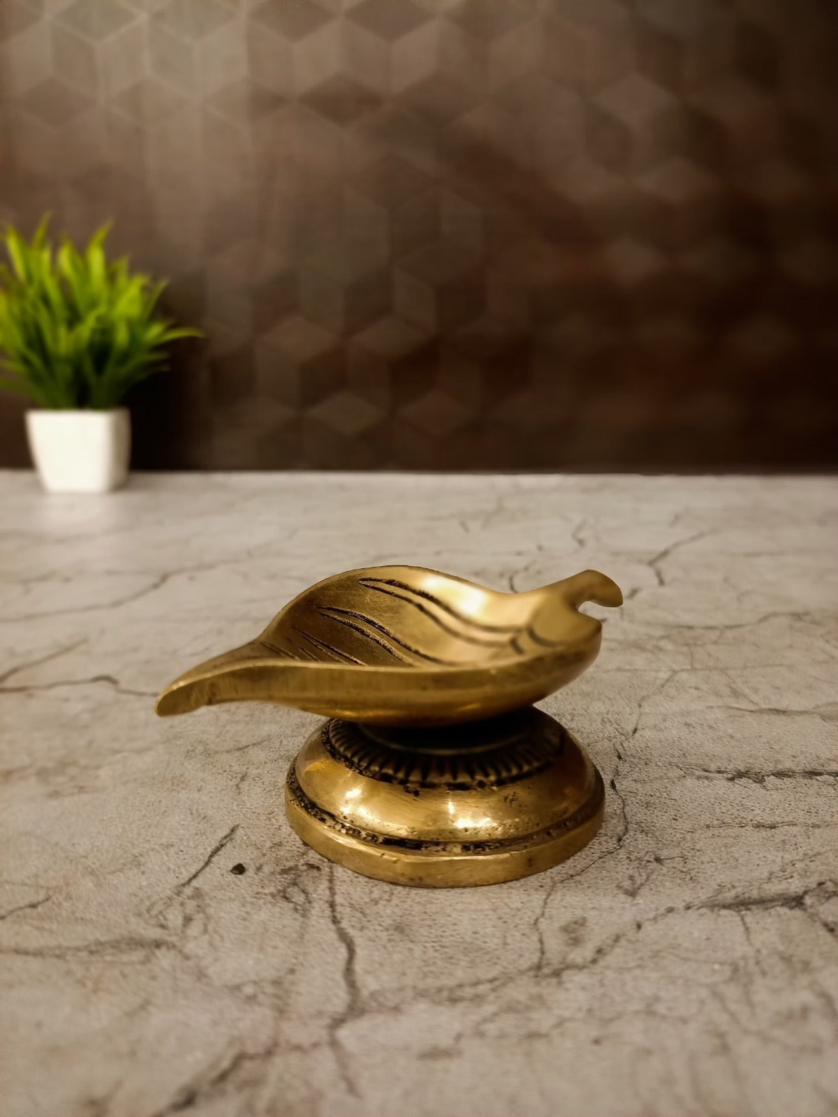 Brass Leaf Diya (1.5 Inch) | Handcrafted Pure Brass Mini Oil Lamp for Home Temple & Festive Decor
