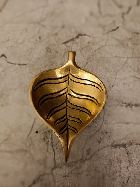 Brass Leaf Diya (1.5 Inch) | Handcrafted Pure Brass Mini Oil Lamp for Home Temple & Festive Decor